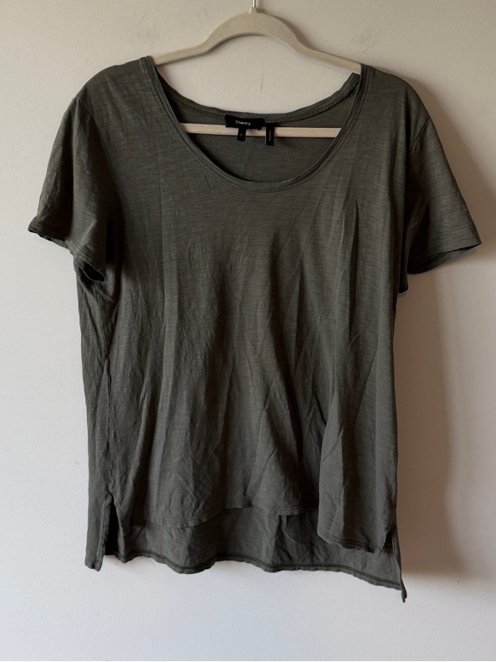 Theory Olive Open Neck Tee in Organic Cotton